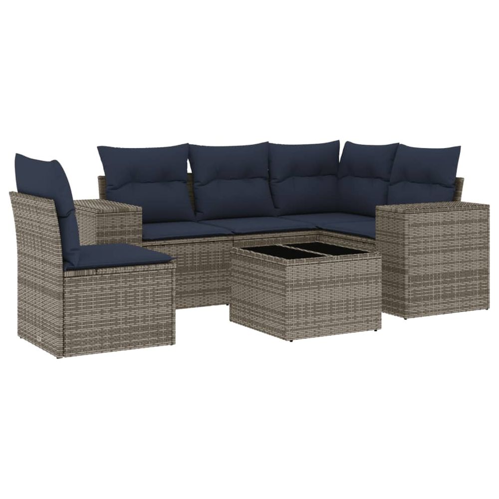 Ensemble de canapé de jardin 6 pcs avec coussins gris résine tressée