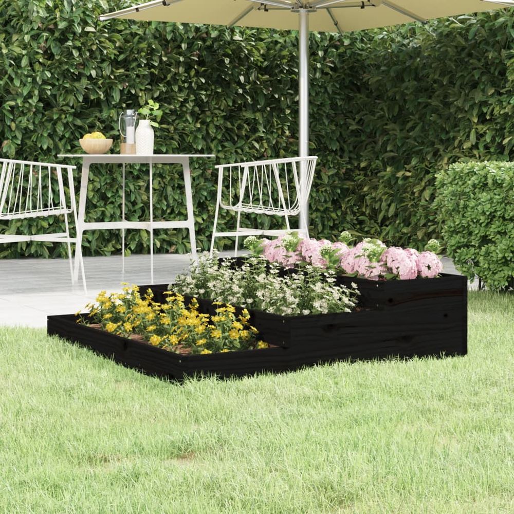 Carré potager surélevé en pin 3 niveaux pour jardin 107 cm noir