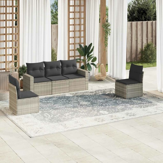 Salon de jardin 5 pcs avec coussins gris clair résine tressée