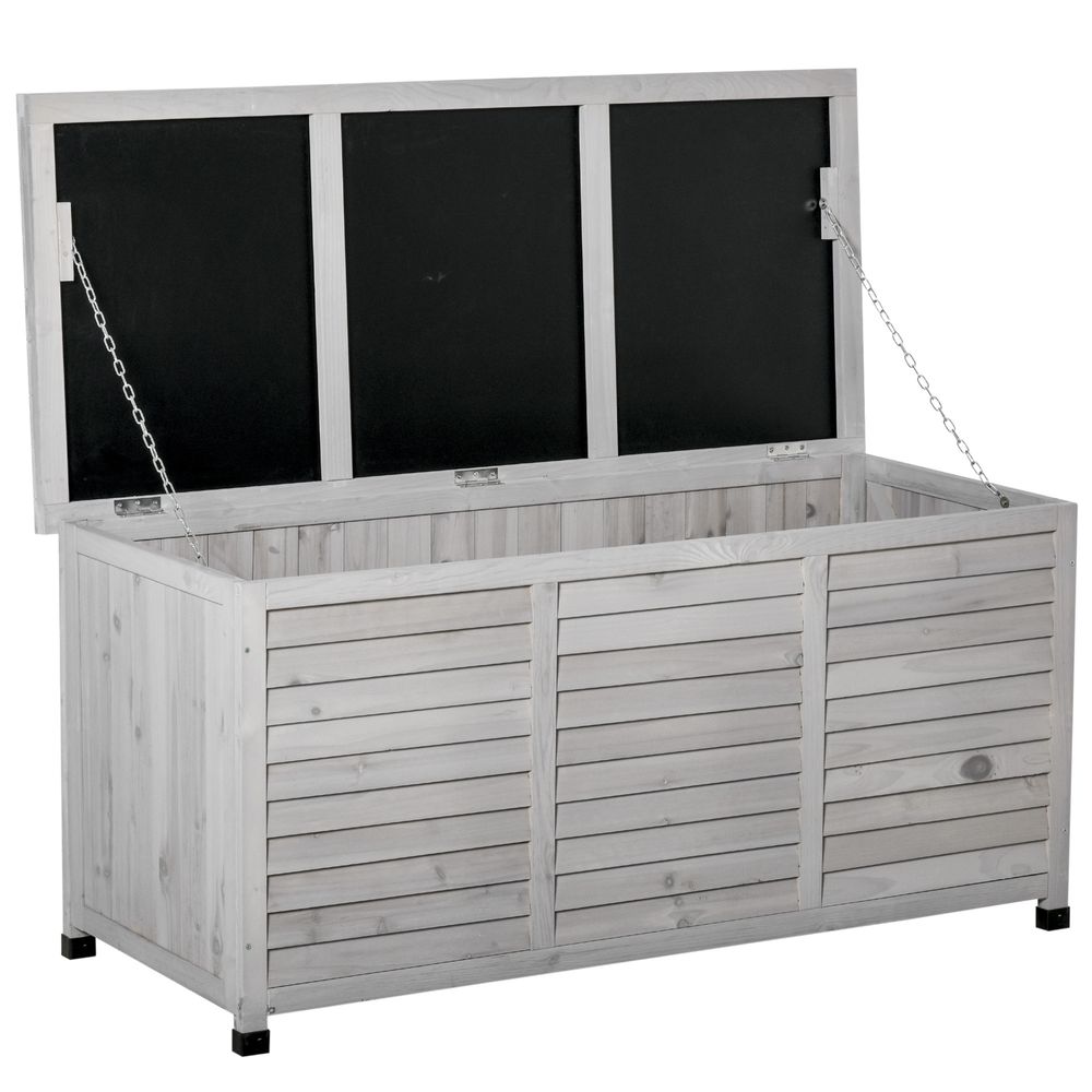 Coffre de rangement en bois de sapin pour jardin avec base surélevée 127x56x60cm gris - comfortxl outdoor living