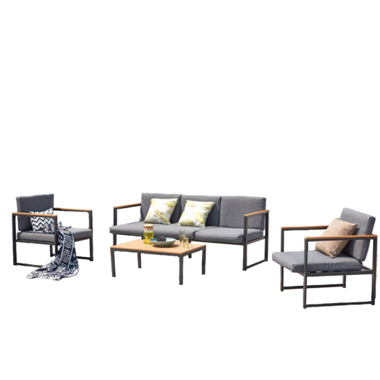 Salon de jardin bas en aluminium gris tahina