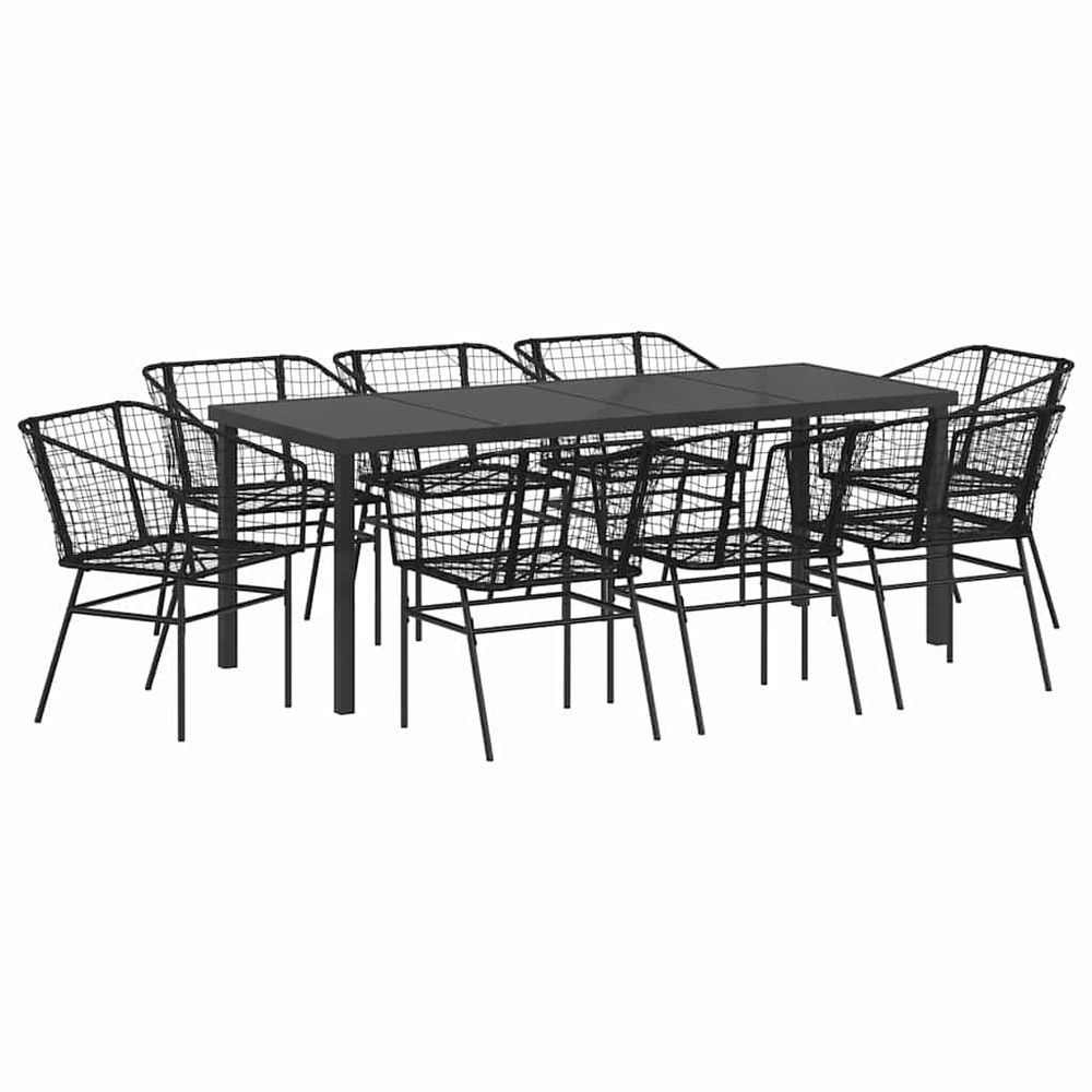 Ensemble de salle à manger pour jardin 9 pc noir polyrotin