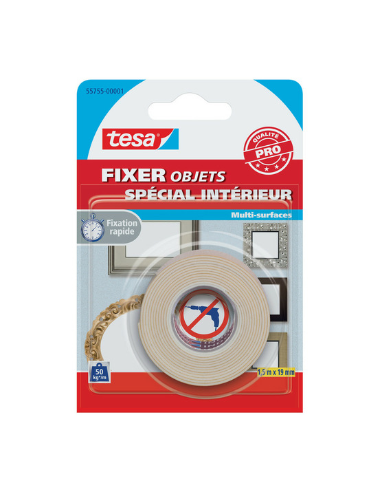 Fixer objets - double face intérieur 1.5mx19mm - tesa
