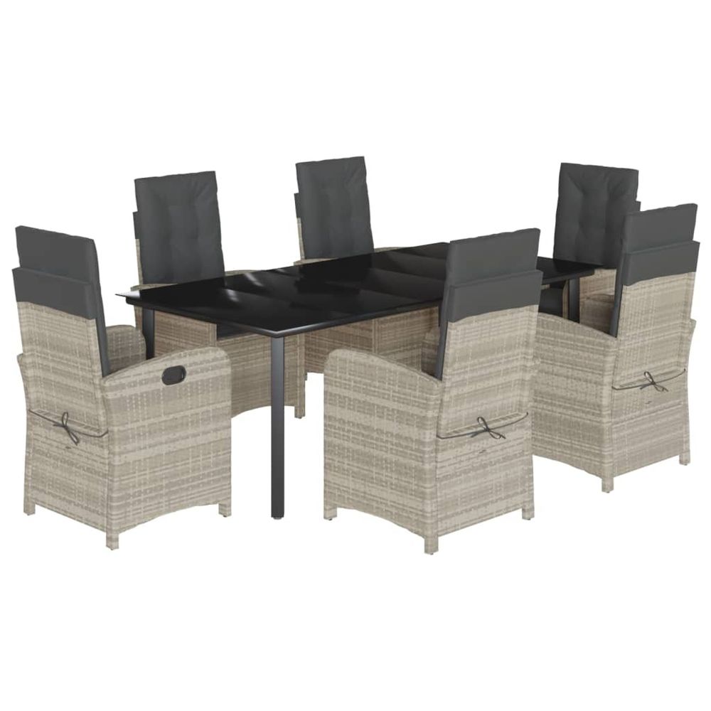 Ensemble à manger de jardin et coussins 7 pcs gris clair rotin