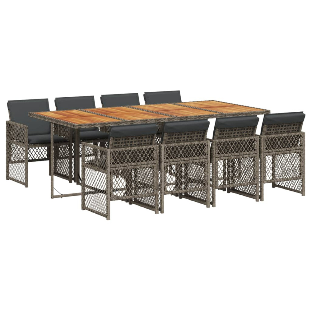 Ensemble à manger de jardin 9 pcs coussins gris résine tressée