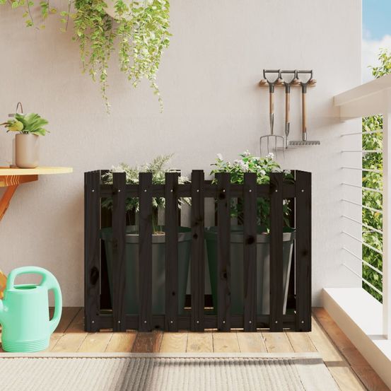 Potager surélevé très haut pin massif design clôture noir 100x50x70 cm