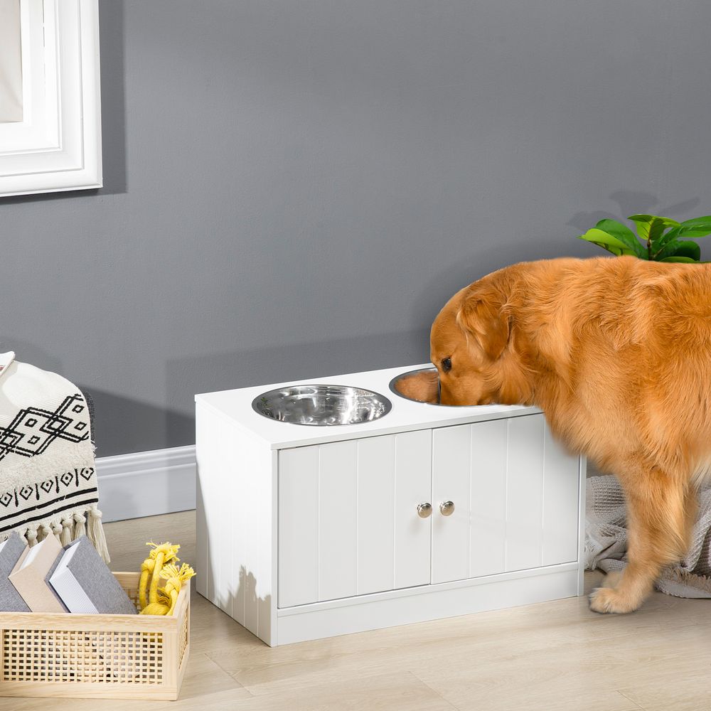 Station repas chien surélevée bois 2 bols inox rangement 44l 60cm blanc - comfortxl pet living