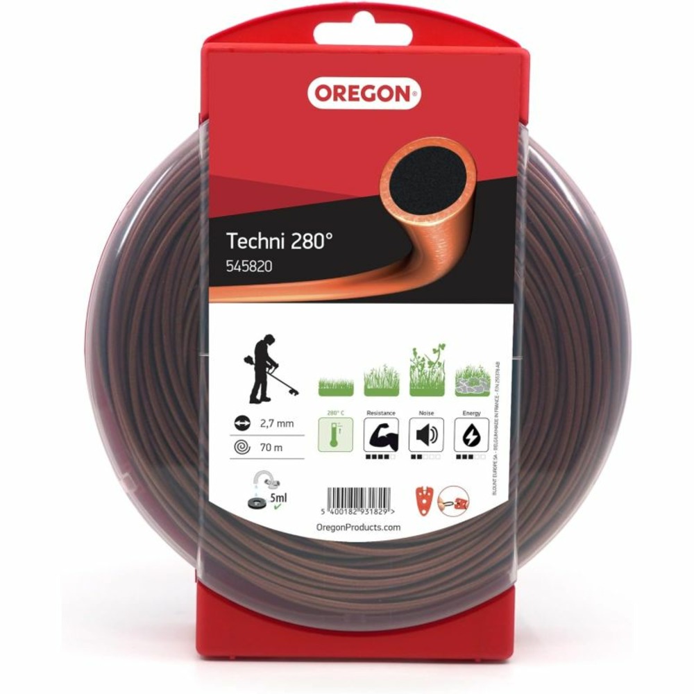 Fil débroussailleuse rond techni 280° marron/noir ø2.7mm/70m oregon 545820