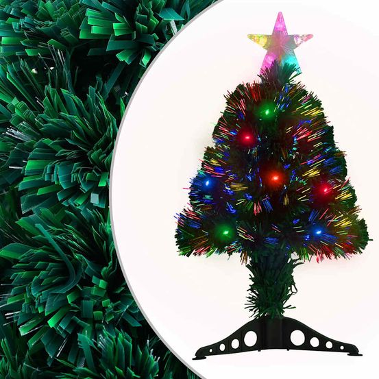 Petit sapin de noël lumineux fibre optique et led avec cônes vert 64 cm