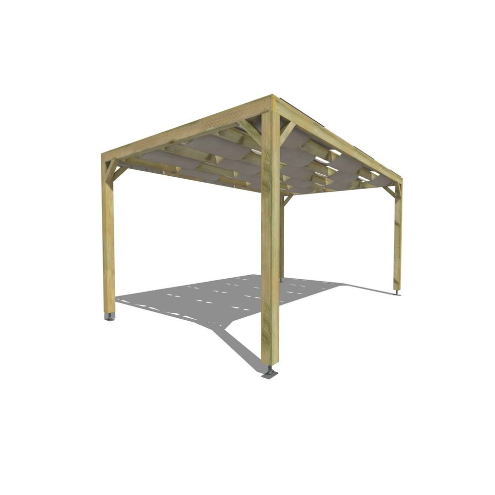 Pergola bois • 5m x 3m • indépendante • sens largeur • voilage semi-transparent inclus • livraison comprise