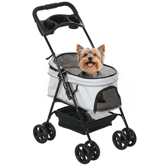 Poussette pour chien acier tissu oxford gris clair 67x45x96 cm pliable sécurisée
