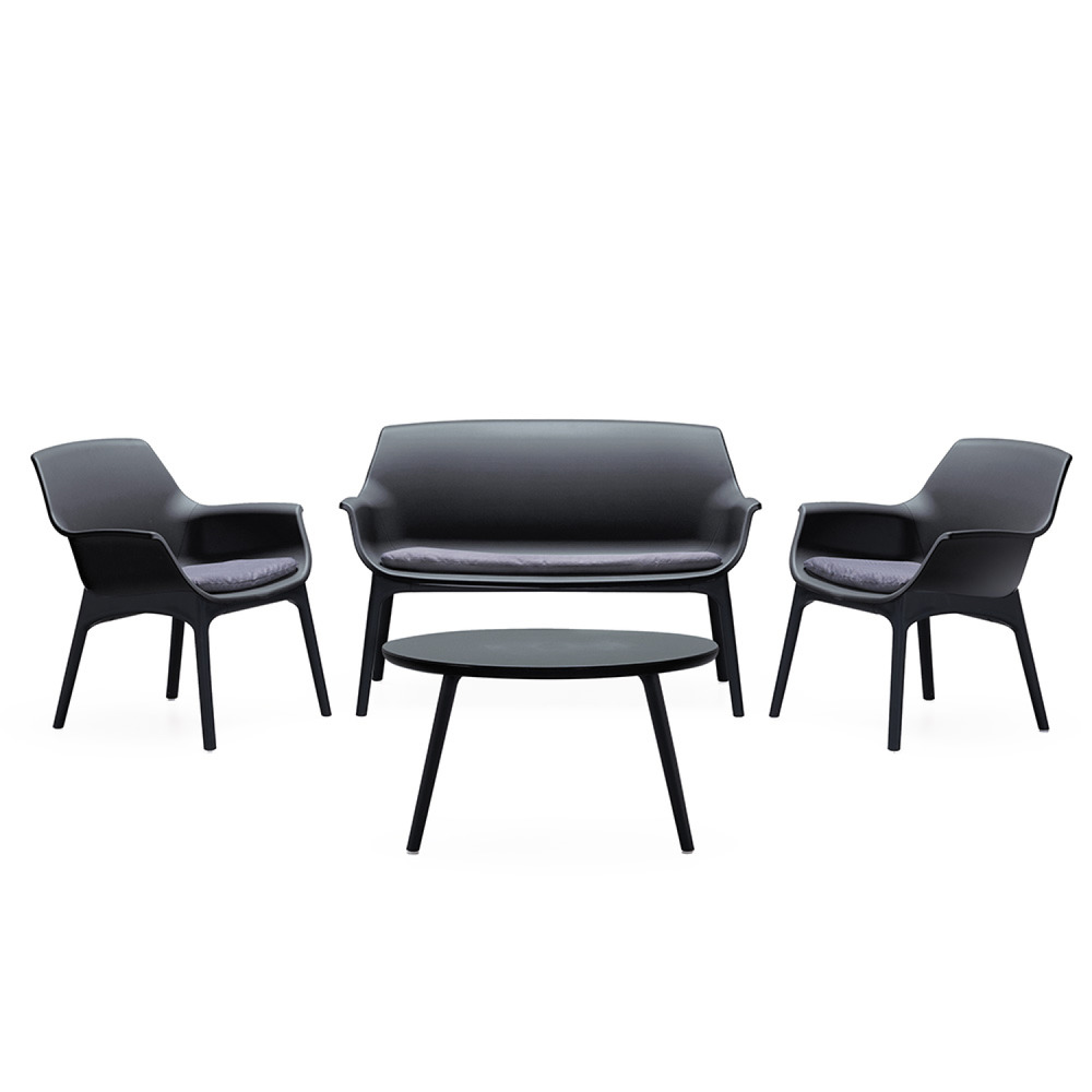 Salon de jardin 4 places gris anthracite avec table basse izmir