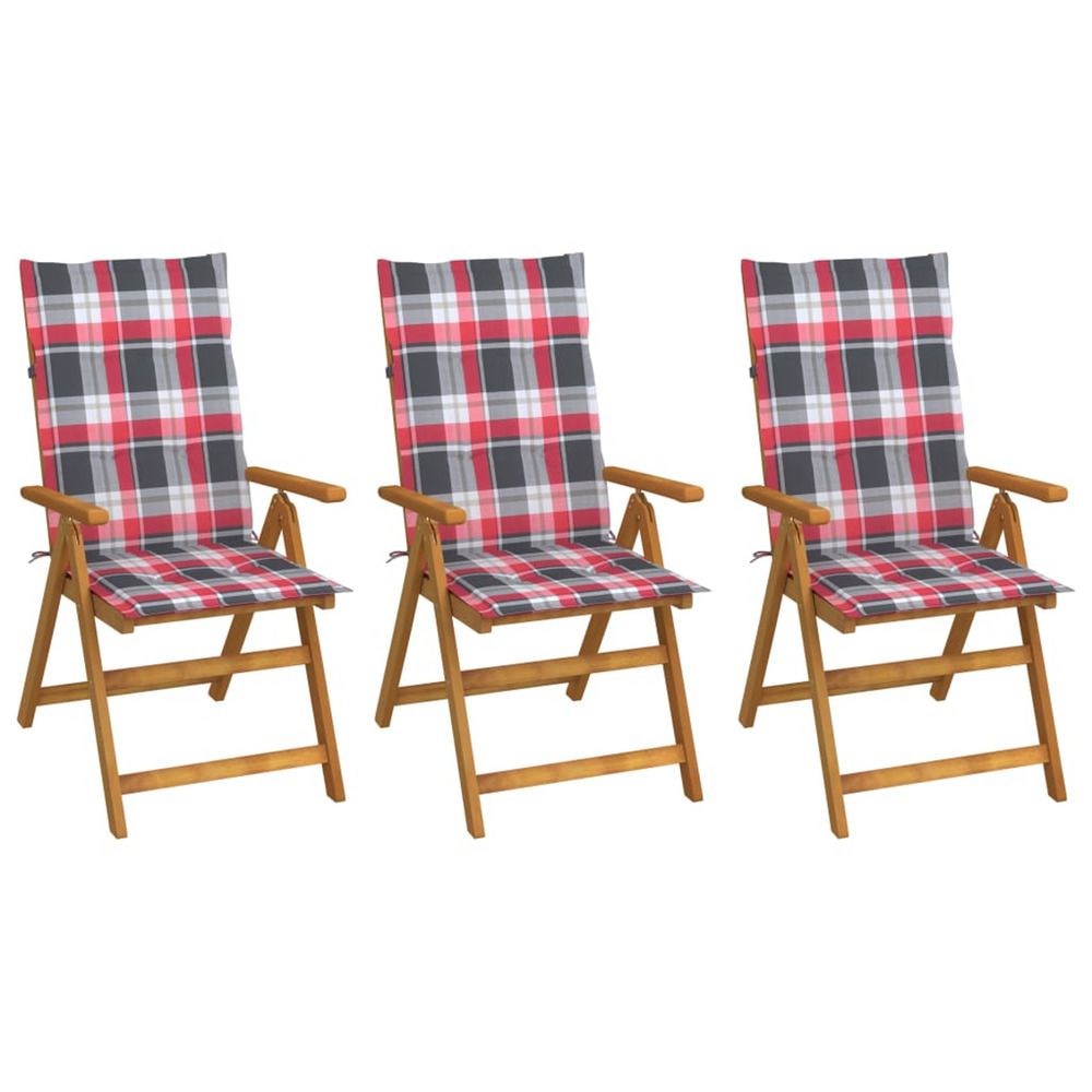 Chaises pliantes 3 pièces avec coussins en bois d'acacia massif