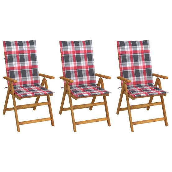 Chaises pliantes 3 pièces avec coussins en bois d'acacia massif