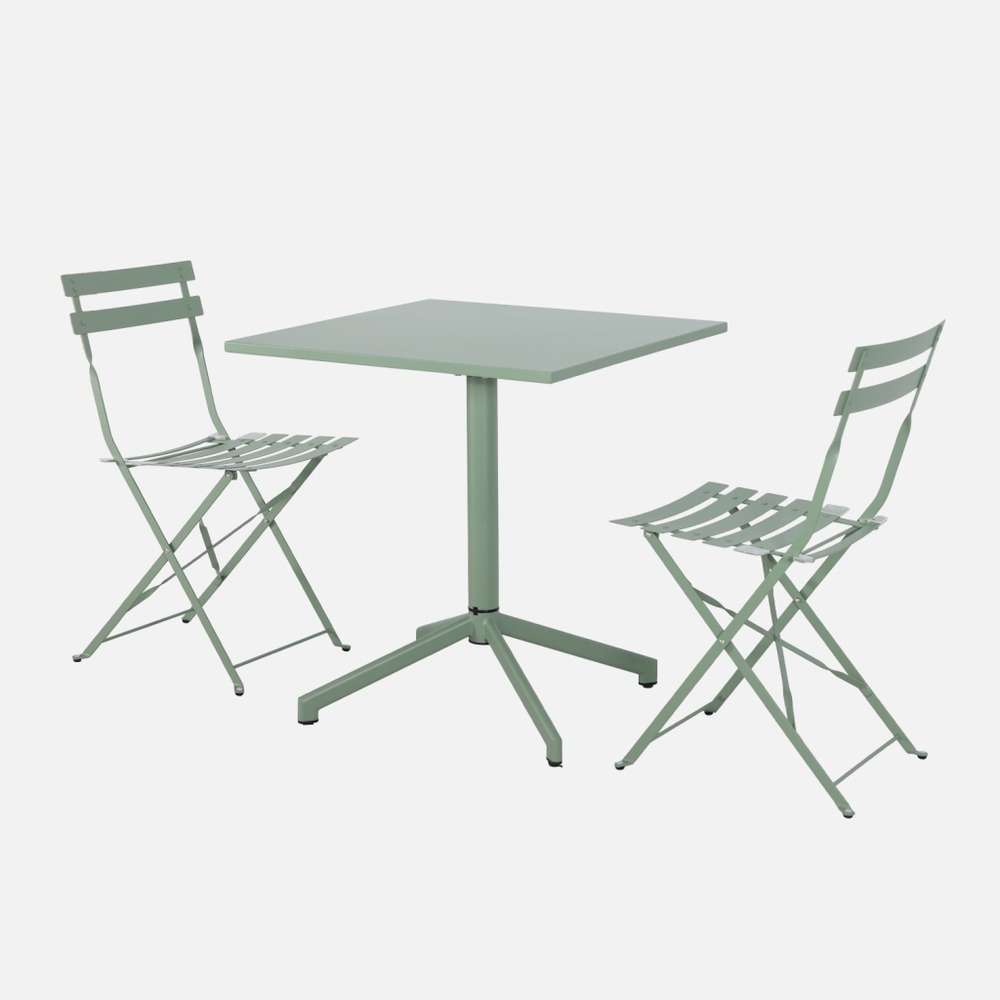 Table de jardin bistrot carrée pliante acier 70cm + 2 places - chiara/emilia