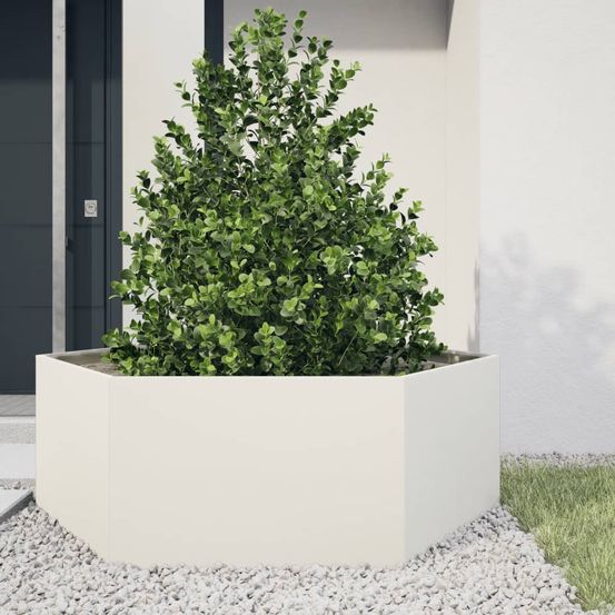 Grande jardinière surélevée hexagonale en acier jardin potager blanc 138x120cm