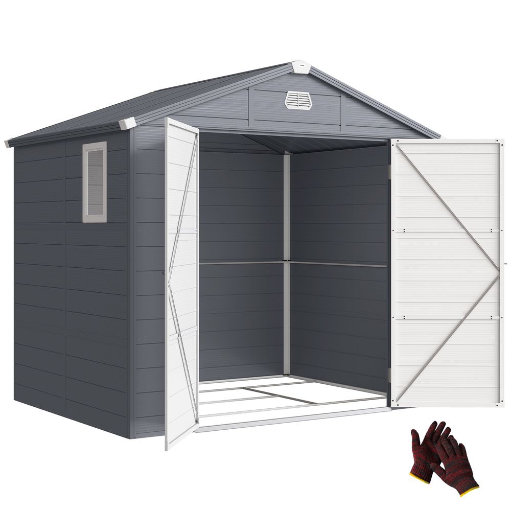 Abri de jardin polypropylène gris 240 x 190 cm avec fondation et ventilation - comfortxl outdoor living