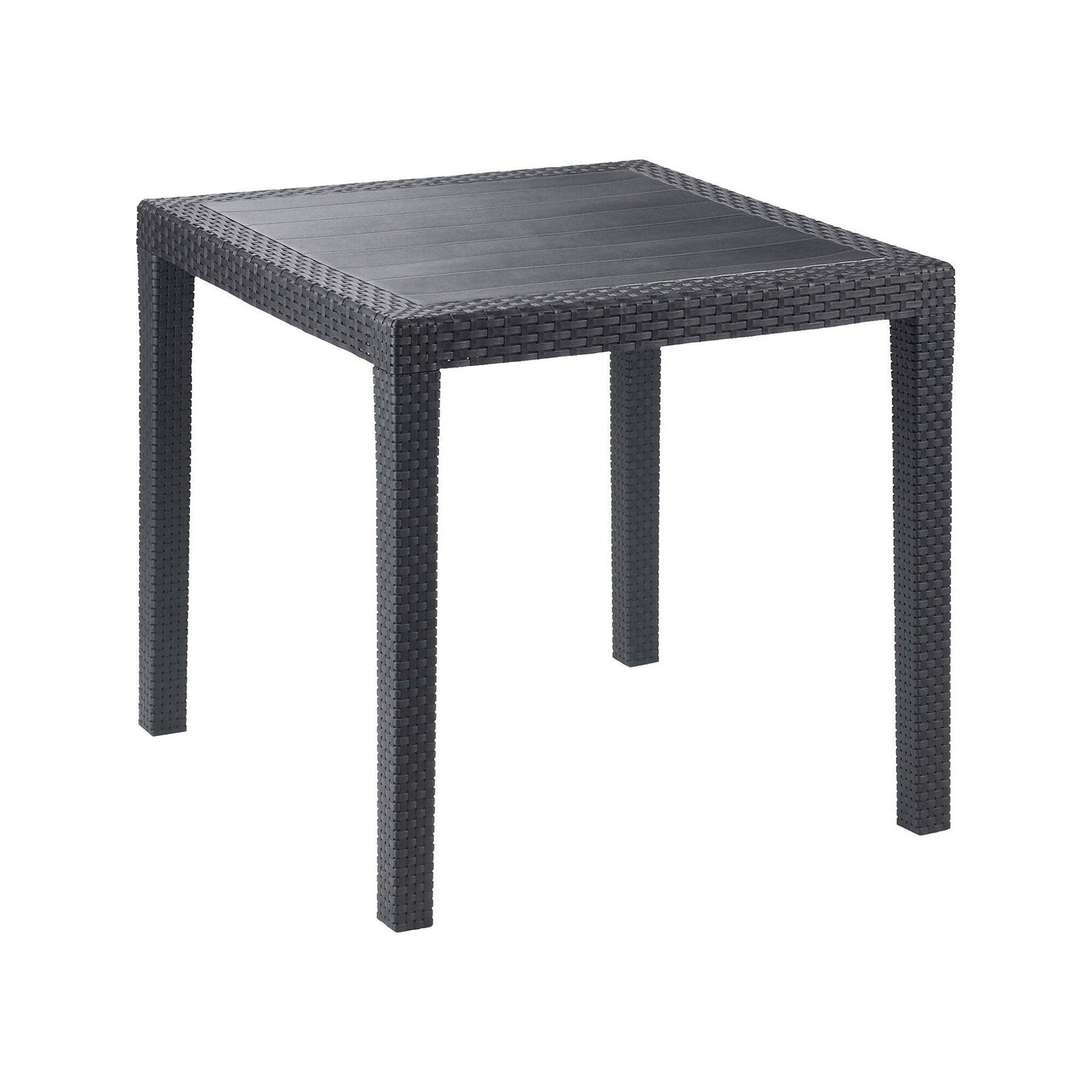 Table d'extérieur angelico, table de jardin carrée, etagère fixe effet rotin, 100% made in italy, 79x79h72 cm, anthracite