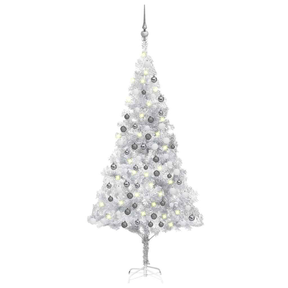 Arbre de noël artificiel pré-éclairé/boules argenté 180 cm pet