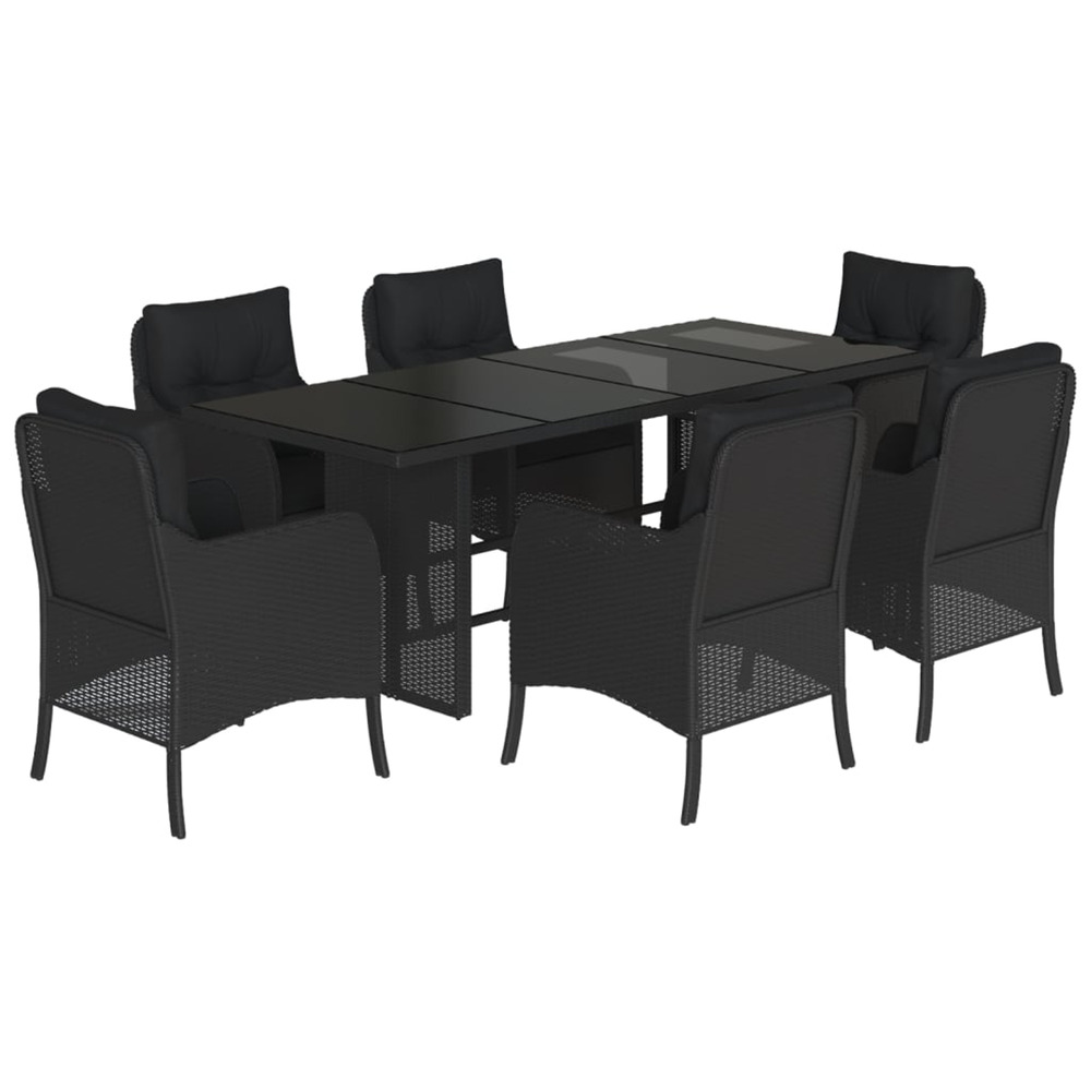 Ensemble à manger de jardin coussins 7pcs noir résine tressée