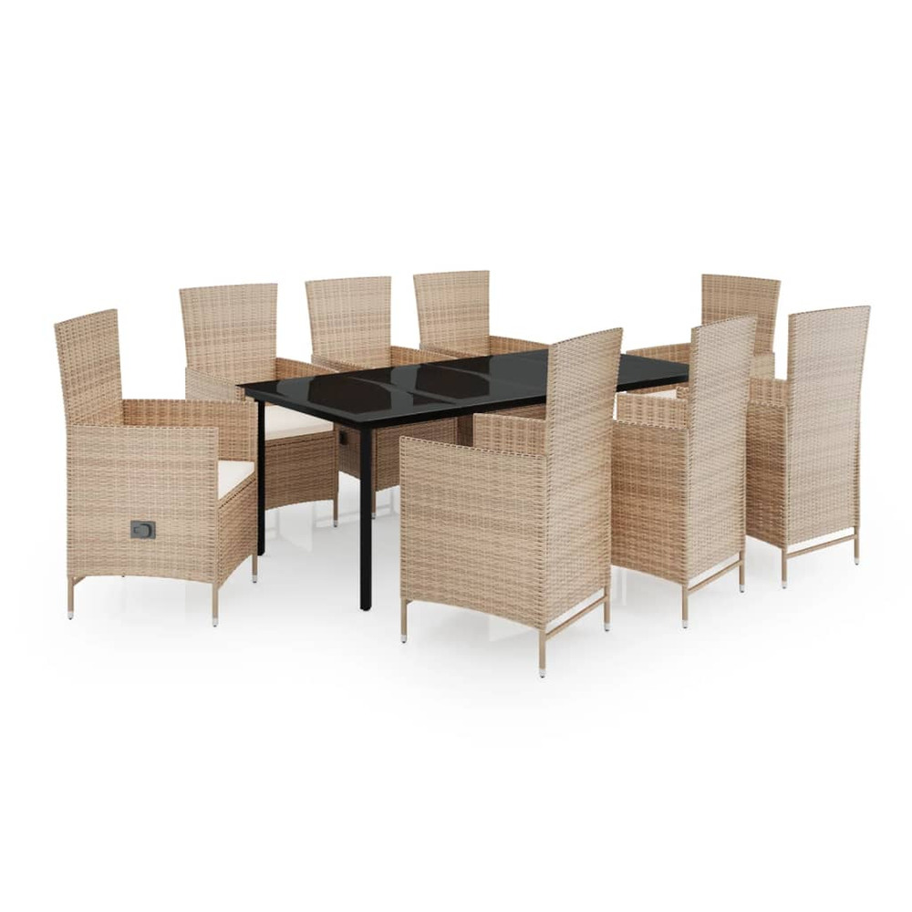 Ensemble à manger de jardin avec coussins 9 pcs beige