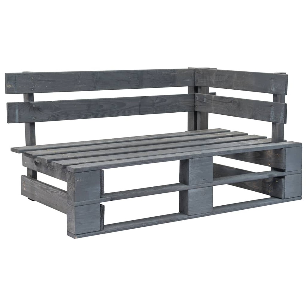 Banc de jardin meuble de patio d'extérieur terrasse d'angle 110 x 65 x 55 cm palette de jardin bois gris
