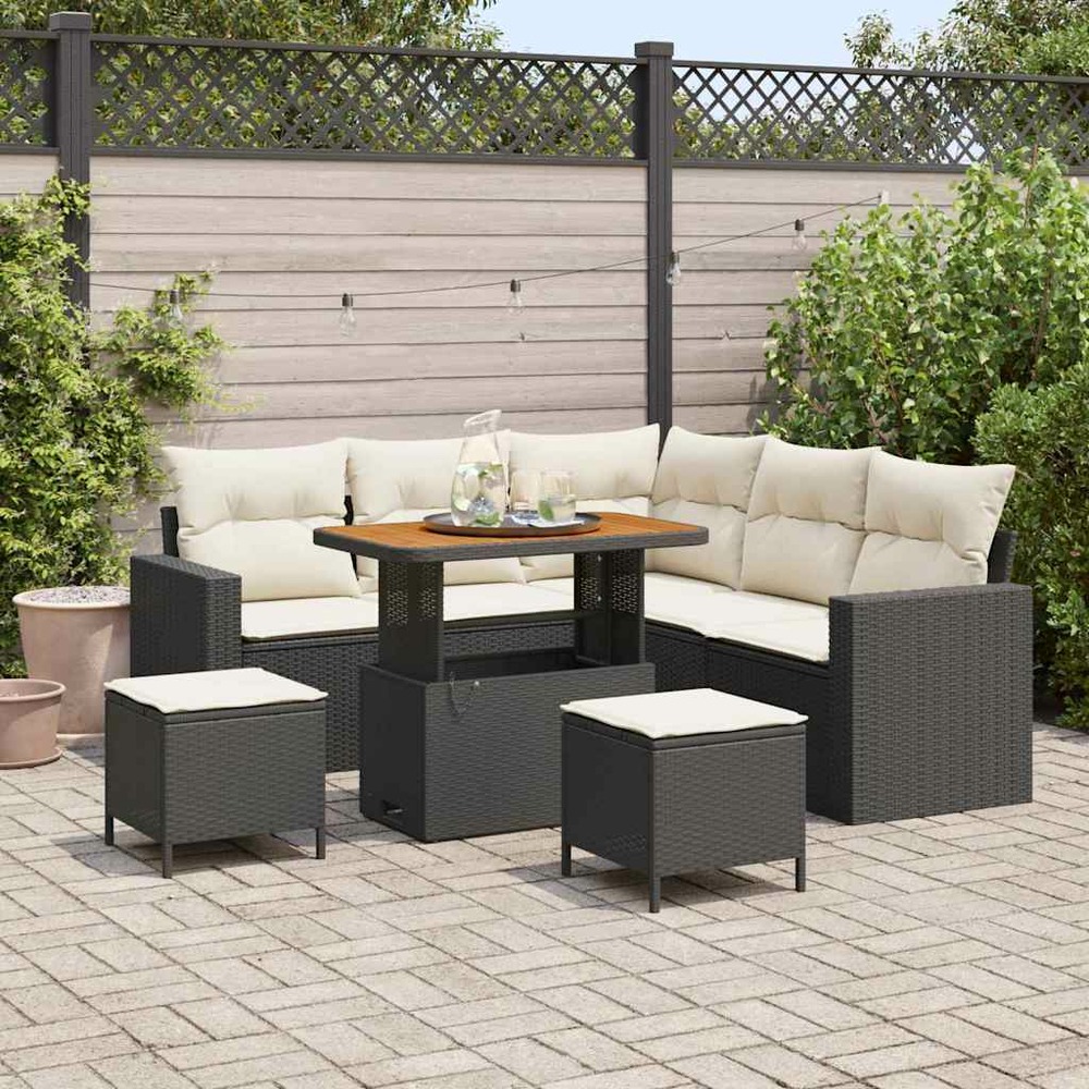 Ensemble de canapé de jardin 8 pcs noir polyrotin