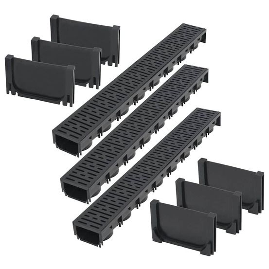 Caniveau de drainage 3 pcs plastique 3 m