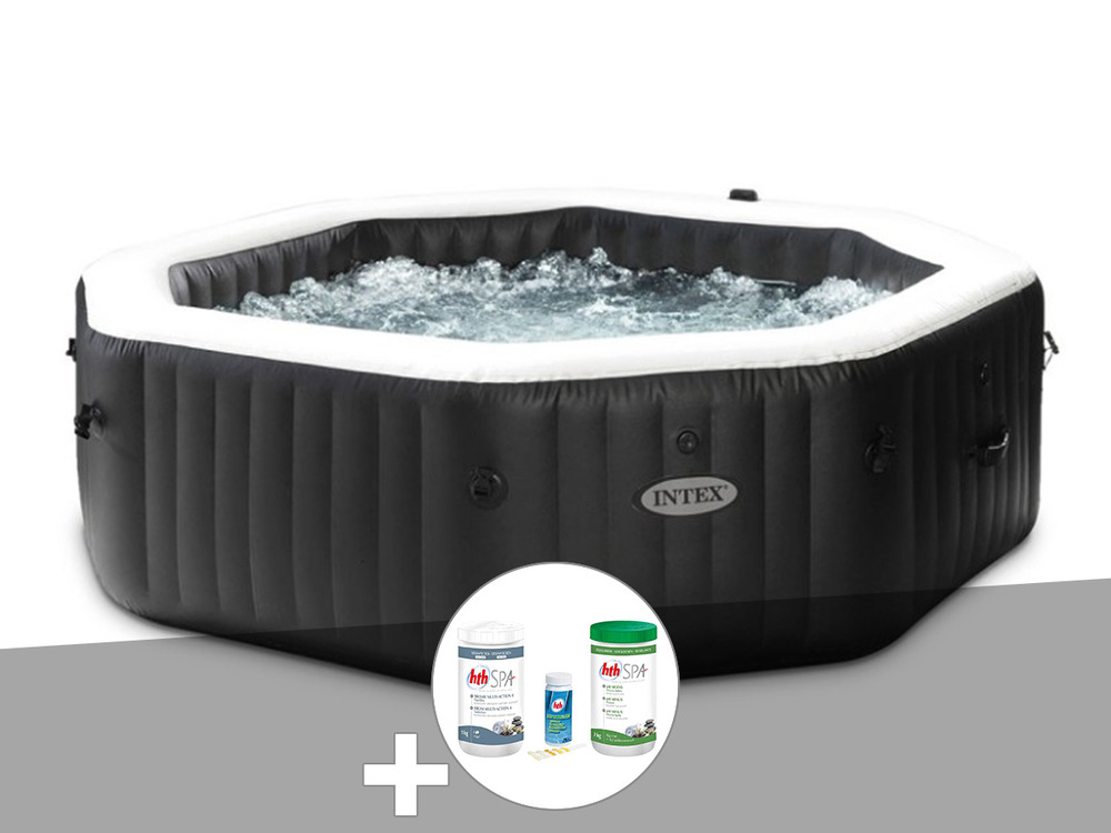 Kit spa gonflable purespa carbone octogonal bulles et jets 6 places + kit trait