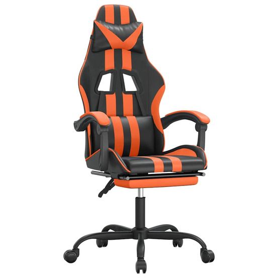 Chaise de jeu pivotante repose-pied noir et orange similicuir