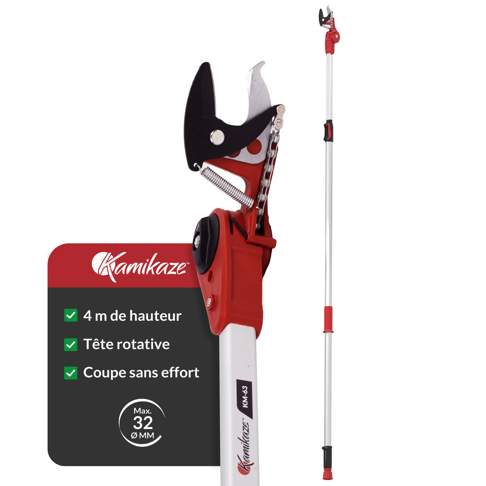 Kamikaze échenilloir coupe-branches premium 1,6 m avec mécanisme de poulie pour réduire l’effort. Modèle km-63