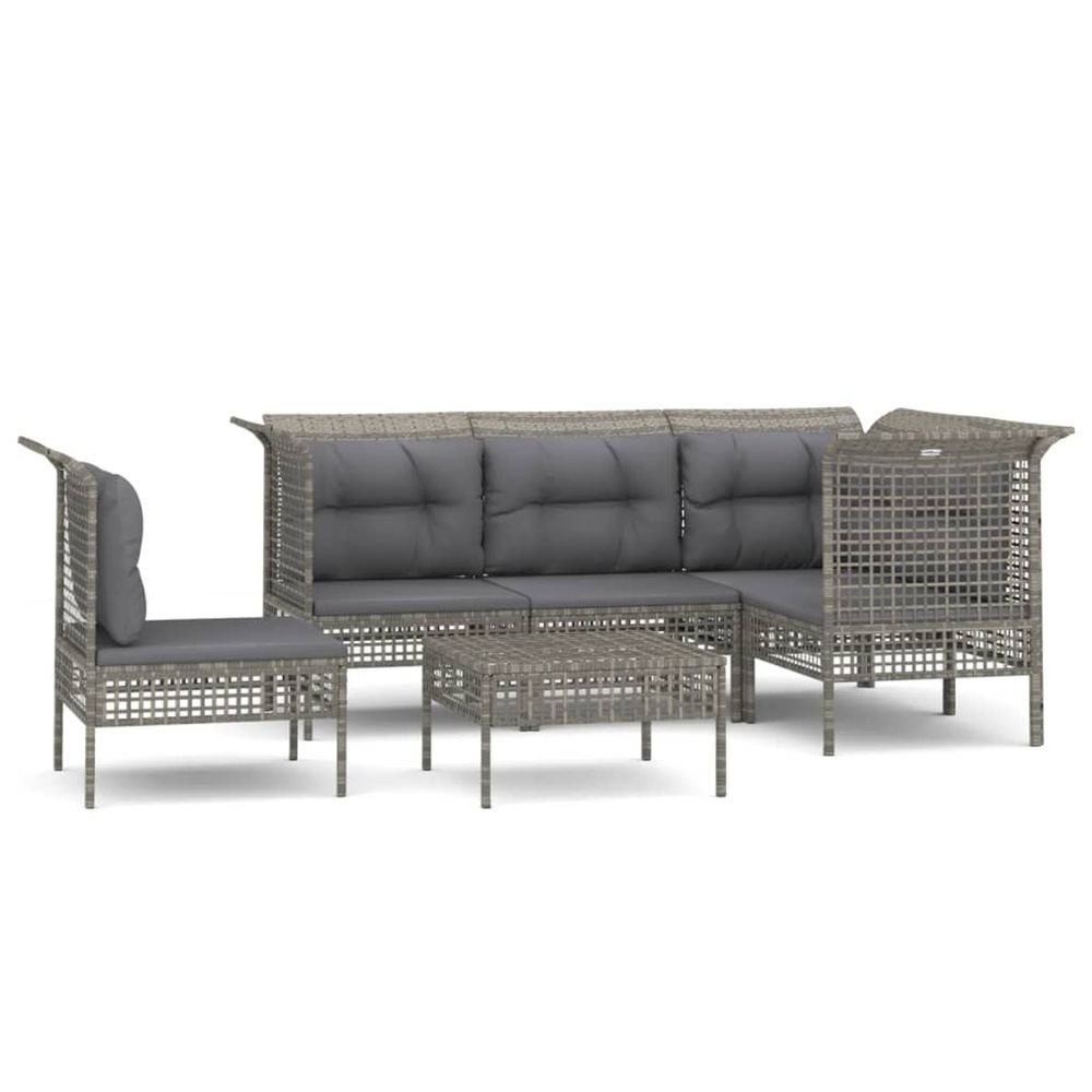Salon de jardin 6 pcs avec coussins gris résine tressée