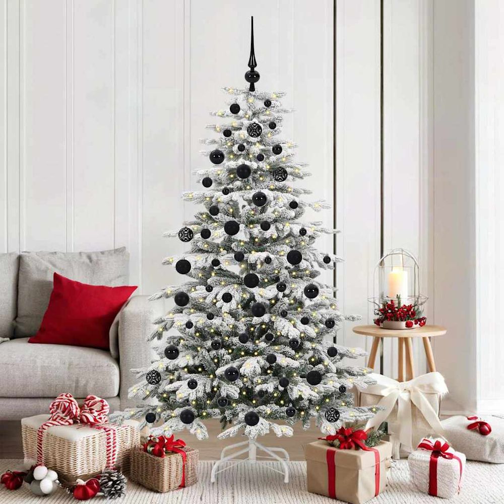 Sapin de noël design 180 cm blanc, lumineux led avec kit décoration complet