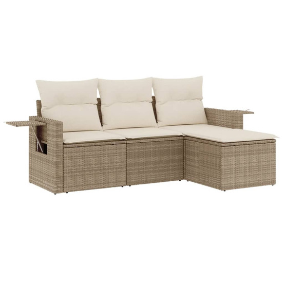 Salon de jardin avec coussins 4 pcs beige résine tressée