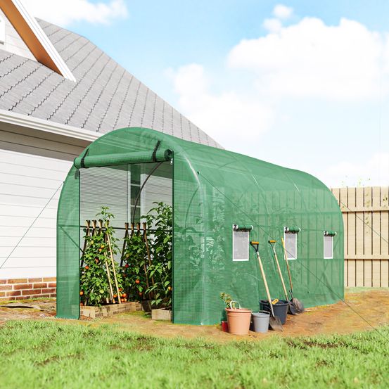 Serre tunnel de jardin acier galvanisé bâche pe verte 3,95 x 1,95 x 1,90 m 6 fenêtres - comfortxl outdoor living