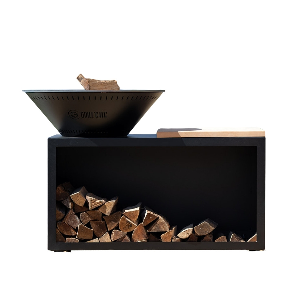 Traditionnel double cuve acier - brasero 83 cm noir - design pratique et intemporel pour des soirées chaleureuses