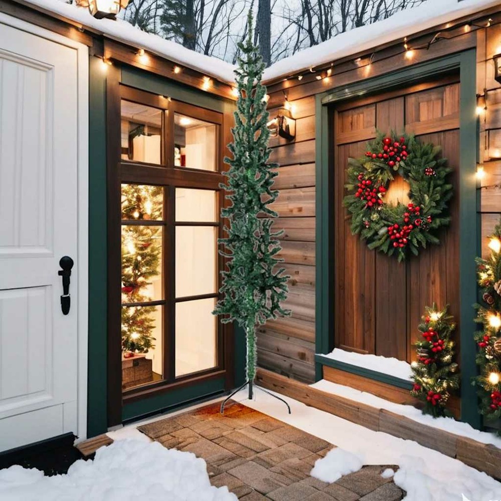 Demi sapin de noël artificiel mince avec support vert 240 cm