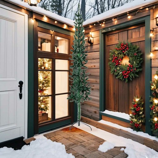 Demi sapin de noël artificiel mince avec support vert 240 cm