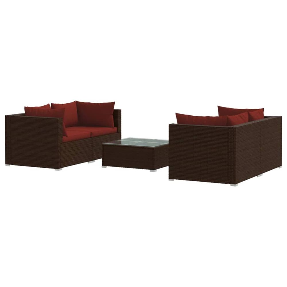 Salon de jardin 5 pcs avec coussins résine tressée marron