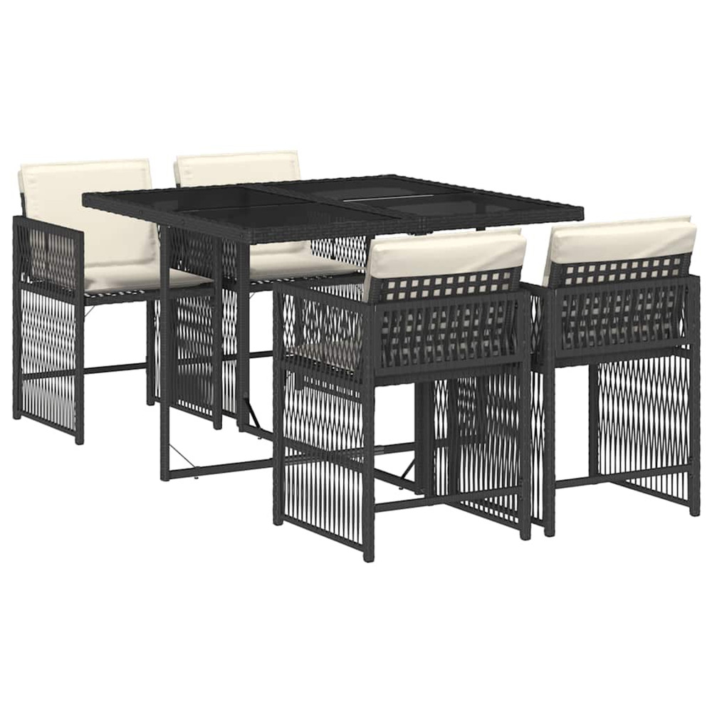Ensemble à manger de jardin coussins 5pcs noir résine tressée