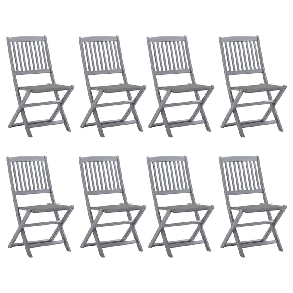 Chaises pliantes 8 pièces avec coussins en bois d'acacia massif