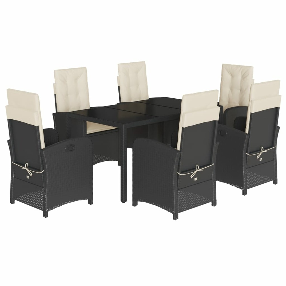 Ensemble à manger de jardin coussins 7pcs noir résine tressée