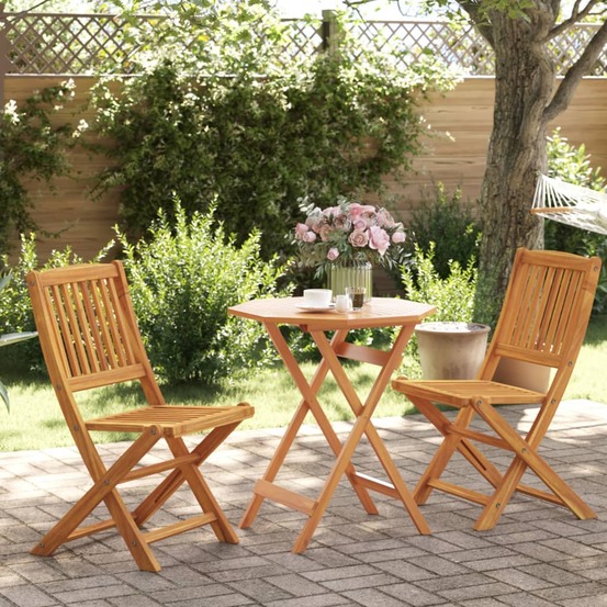 Ensemble de bistro pliable 3 pcs bois d'acacia solide