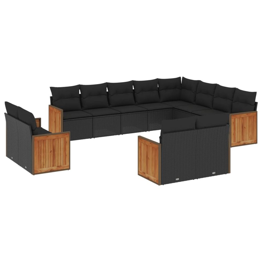 Salon de jardin 12 pcs avec coussins noir résine tressée