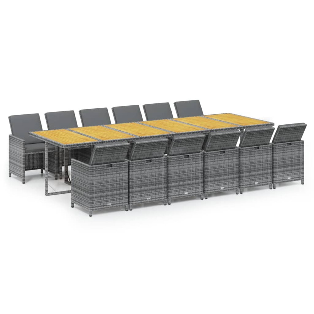 Ensemble à manger de jardin coussins 13 pcs résine tressée gris