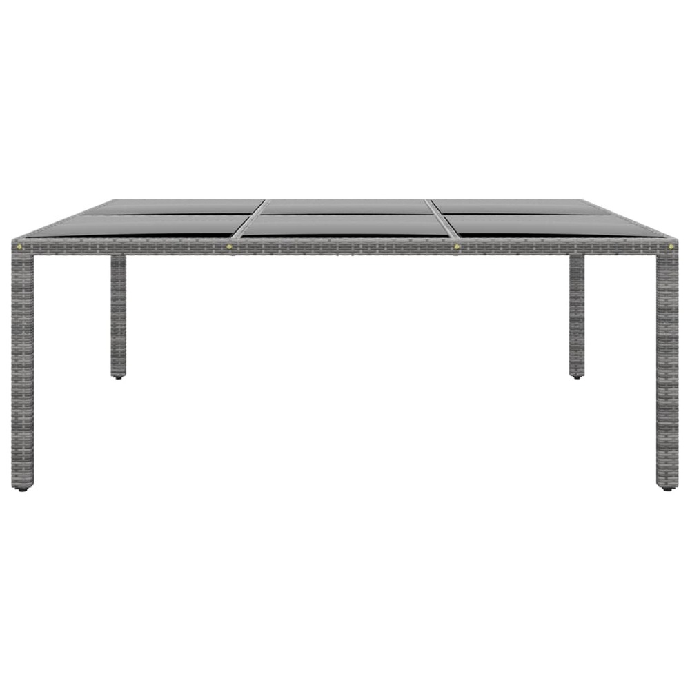 Table de jardin 200x150x75 cm verre trempé/résine tressée gris