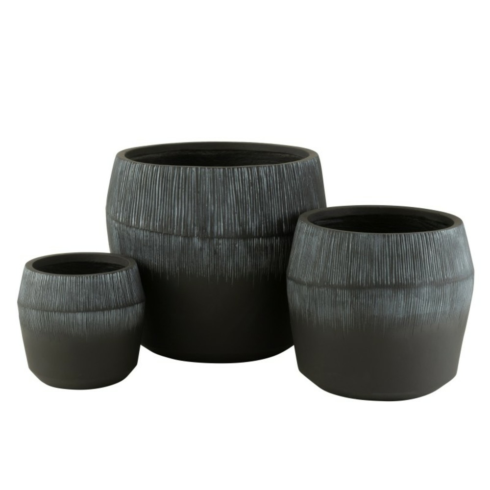 Cache-pot en poterie noir h.26.5-38-49.5 cm (set de 3)