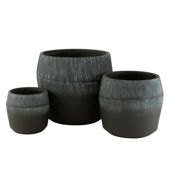 Cache-pot en poterie noir h.26.5-38-49.5 cm (set de 3)