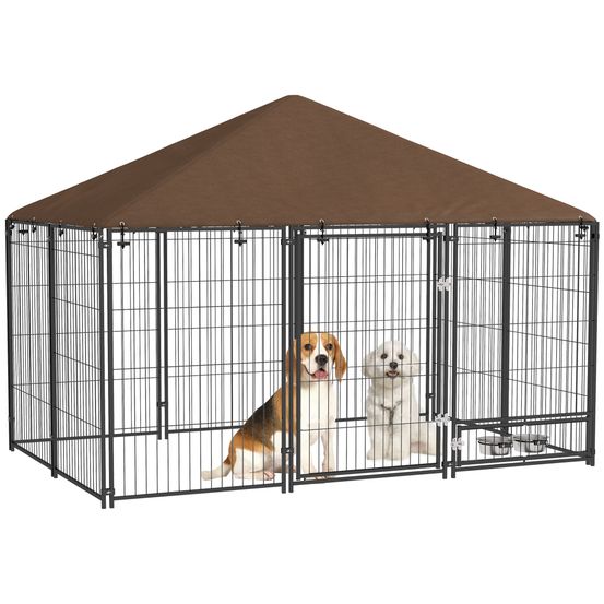 Chenil pour chien extérieur acier oxford noir marron 211 x 141 x 151 cm couvert