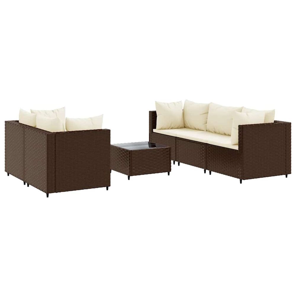 Salon de jardin 6 pcs avec coussins marron résine tressée